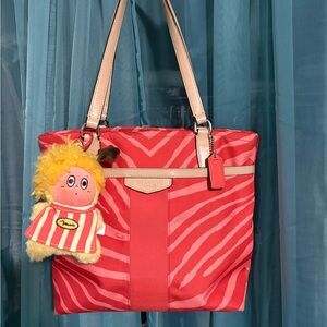Coach Orange and Tan Zebra Print Tote Bag